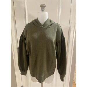 Madewell Women's Medium Olive‎ Green Puff Sleeve Hoodie Cropped Sweatshirt
